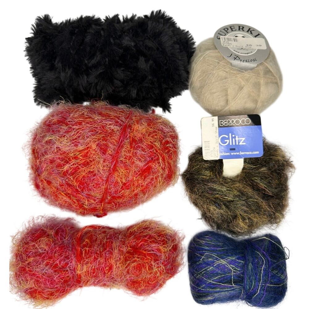 Mixed Lot 9 Oz of Soft Fuzzy Yarn Crochet Knit Craft DIY Novelty Holiday Gift